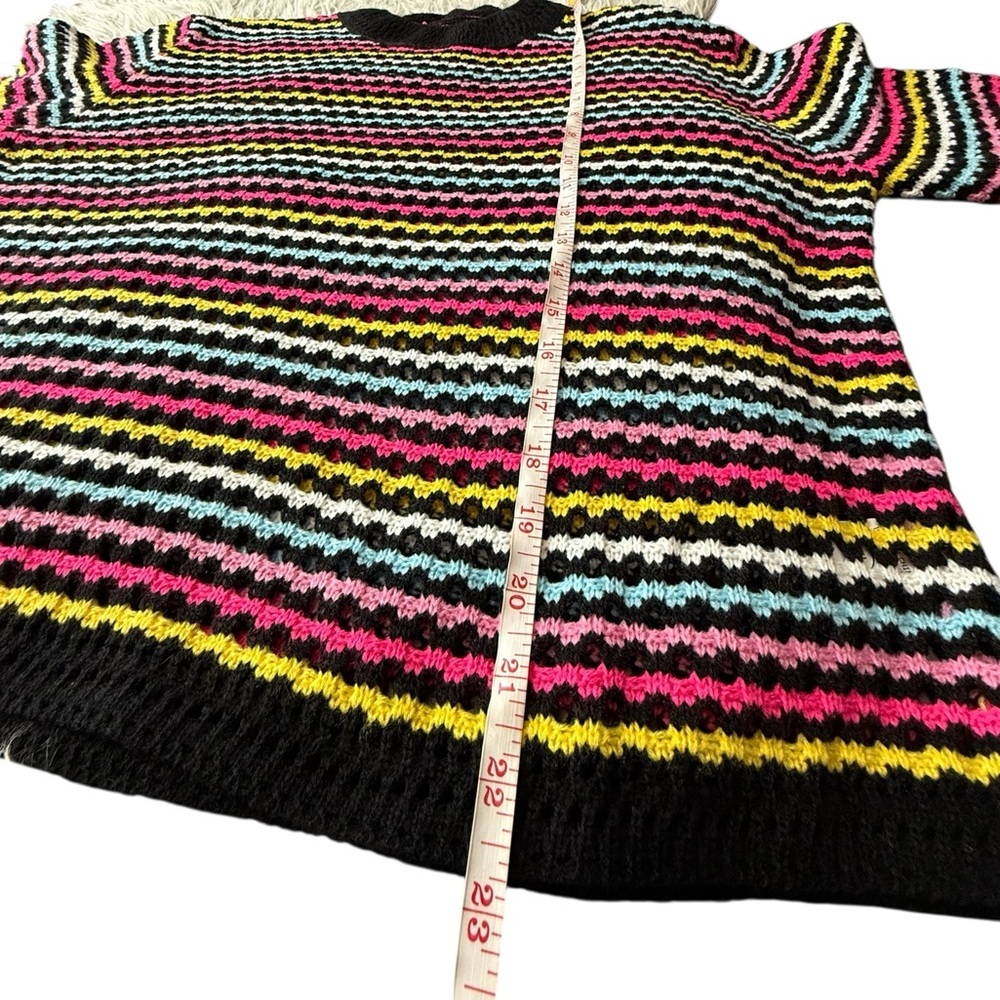 Vintage-Inspired Rainbow Crochet Knit Striped Sweater Boho Indie Color Pop Knit - Picture 15 of 15